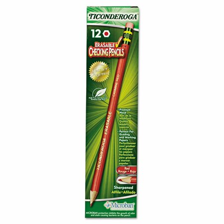 TICONDEROGA Erasable Colored Pencils, 2.6mm, 2B #1, Carmine Red Lead/Barrel, PK12 14259